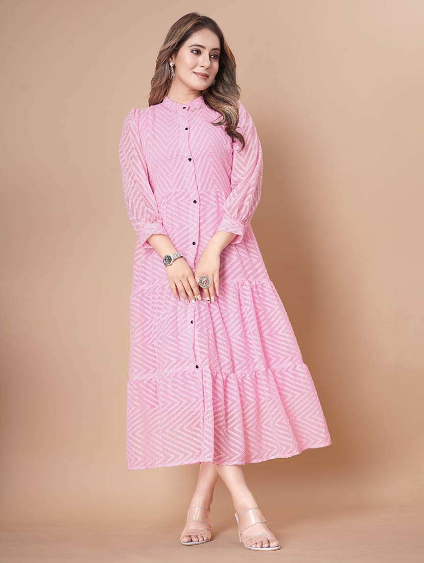 women self design three quarter sleeves tiered dress