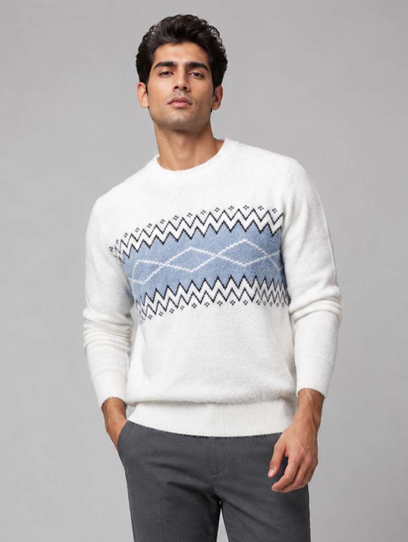 men self design long sleeves regular fit pullover