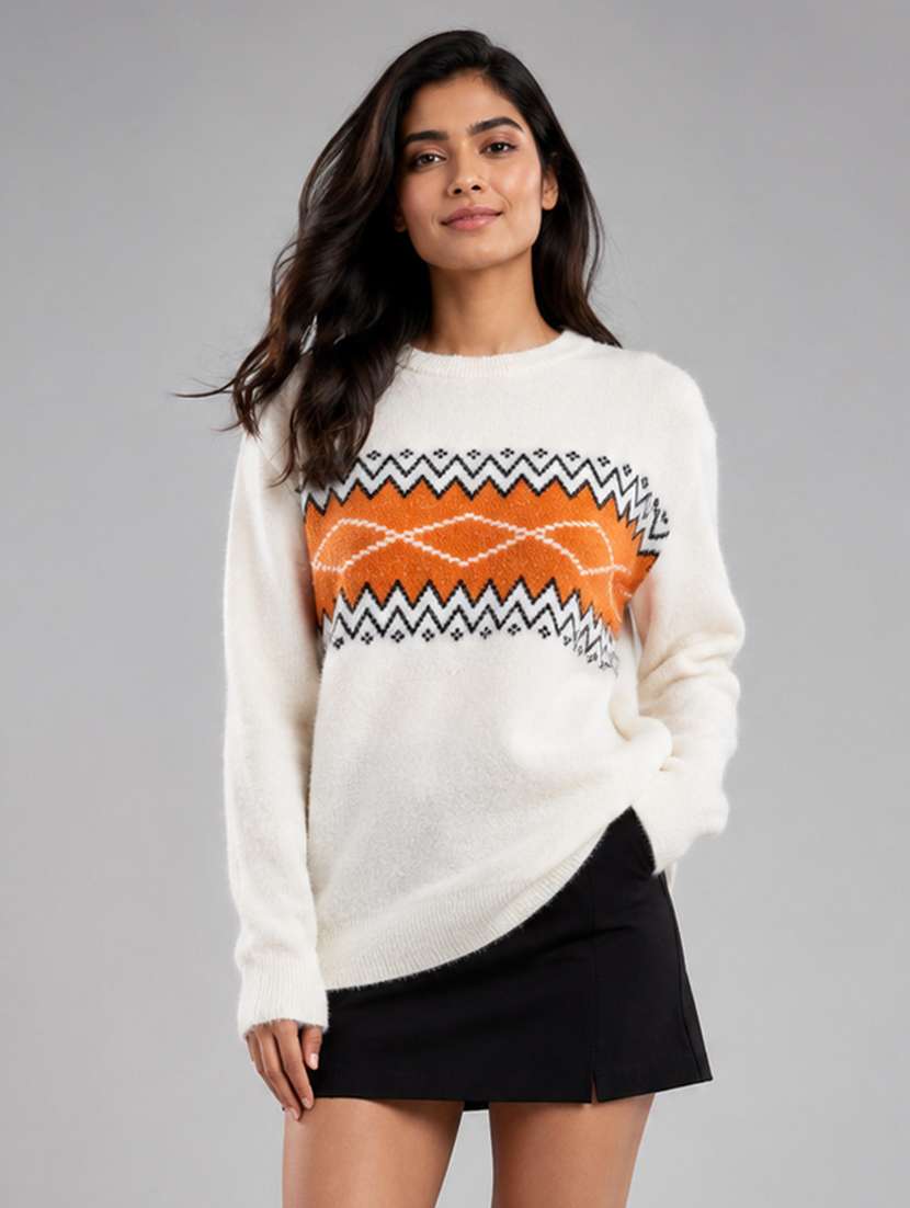women self design long sleeves regular fit pullover