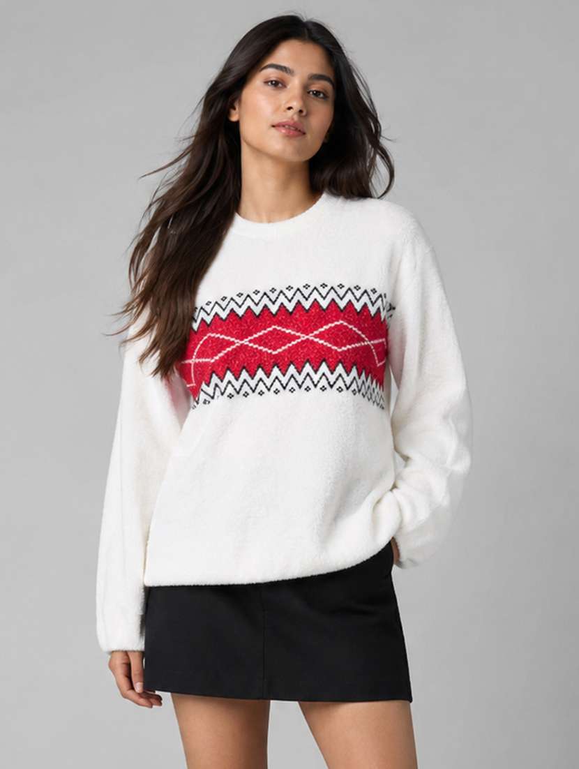 women self design long sleeves regular fit pullover
