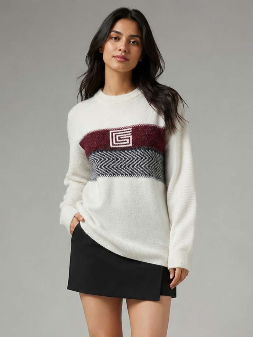 women self design long sleeves regular fit pullover