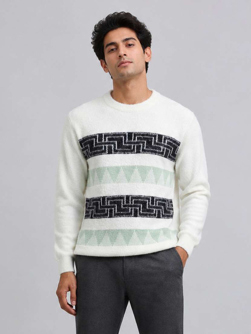men self design long sleeves regular fit pullover