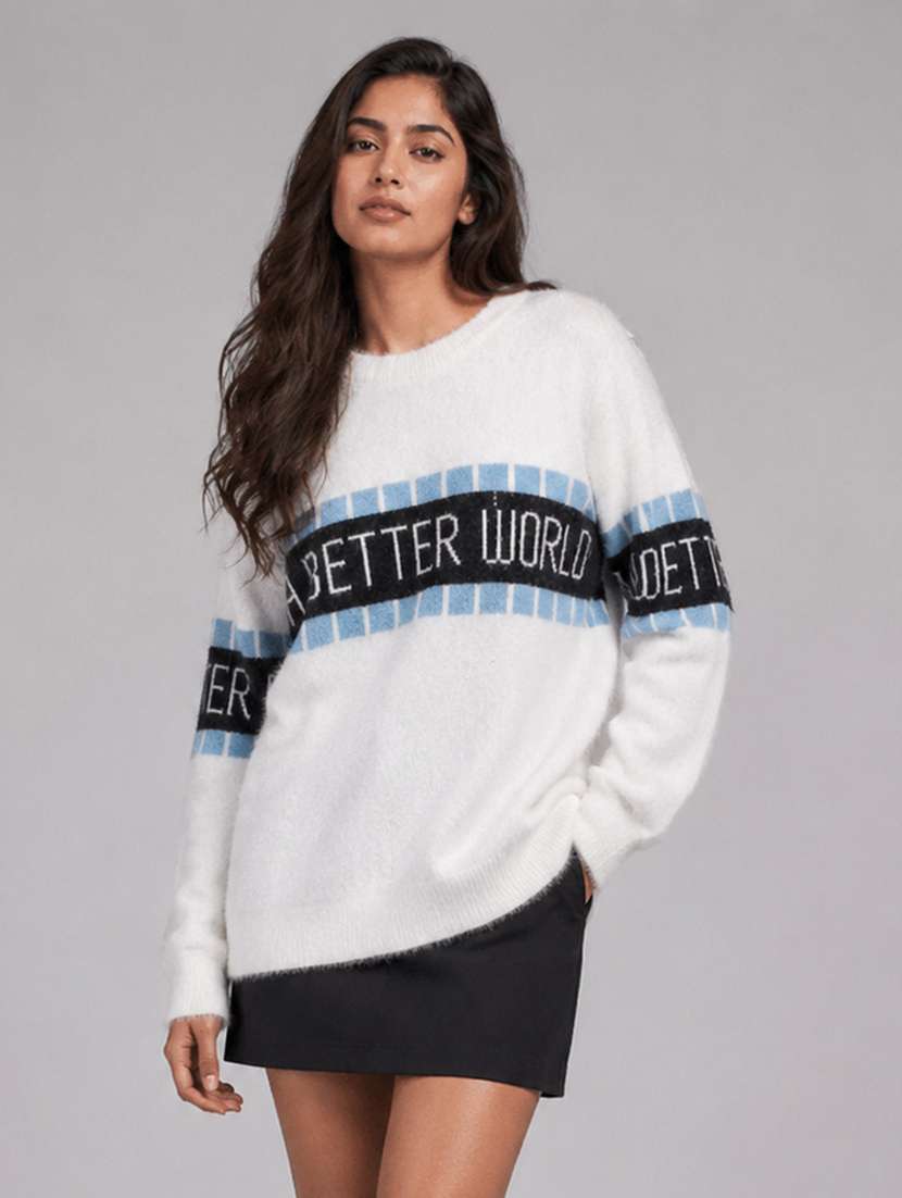 women self design long sleeves regular fit pullover