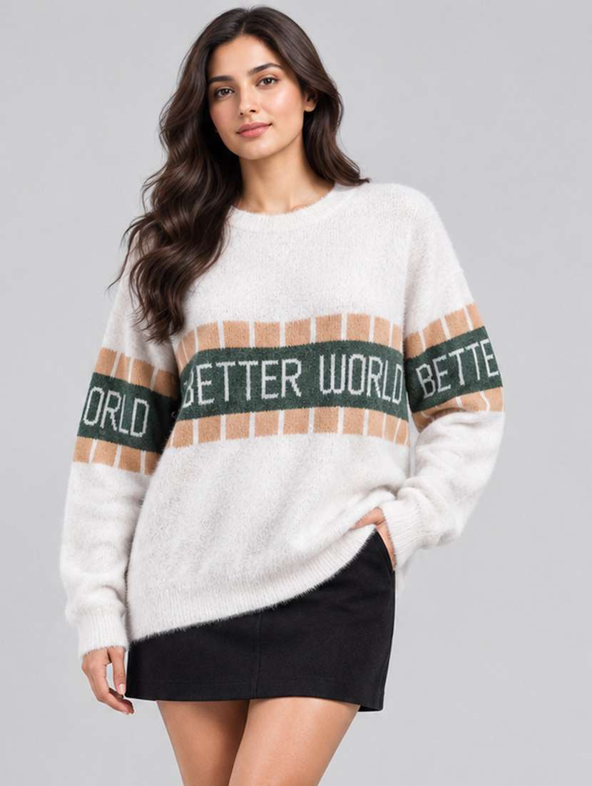 women self design long sleeves regular fit pullover