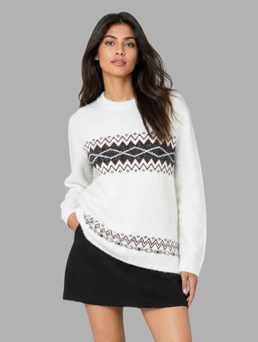women self design long sleeves regular fit pullover