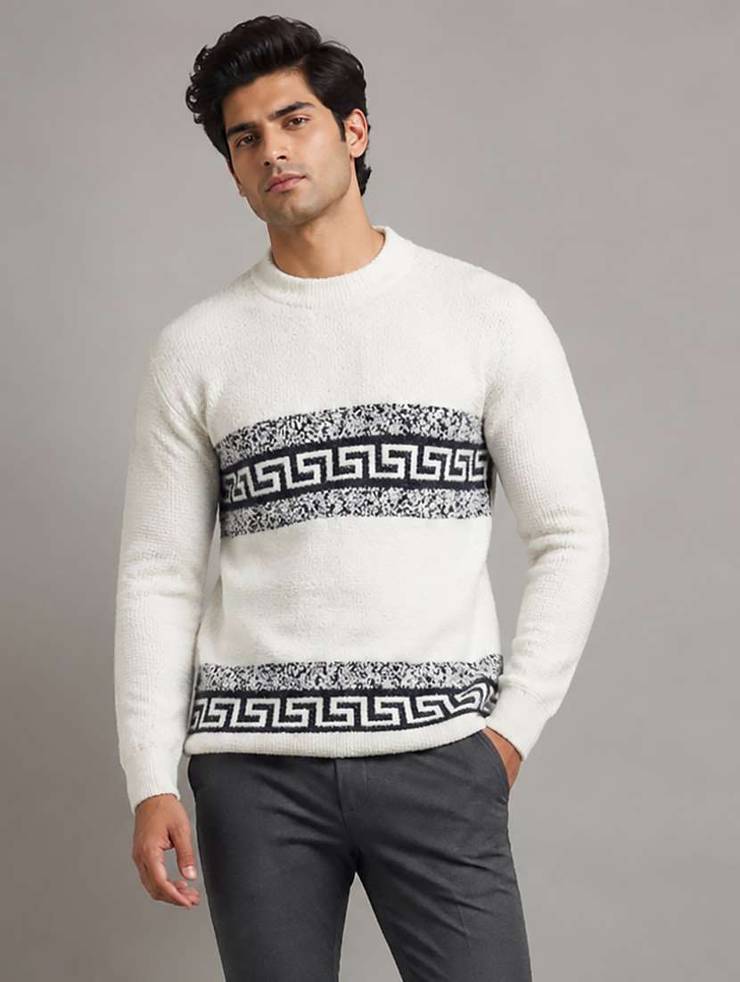 men self design long sleeve regular fit pullover