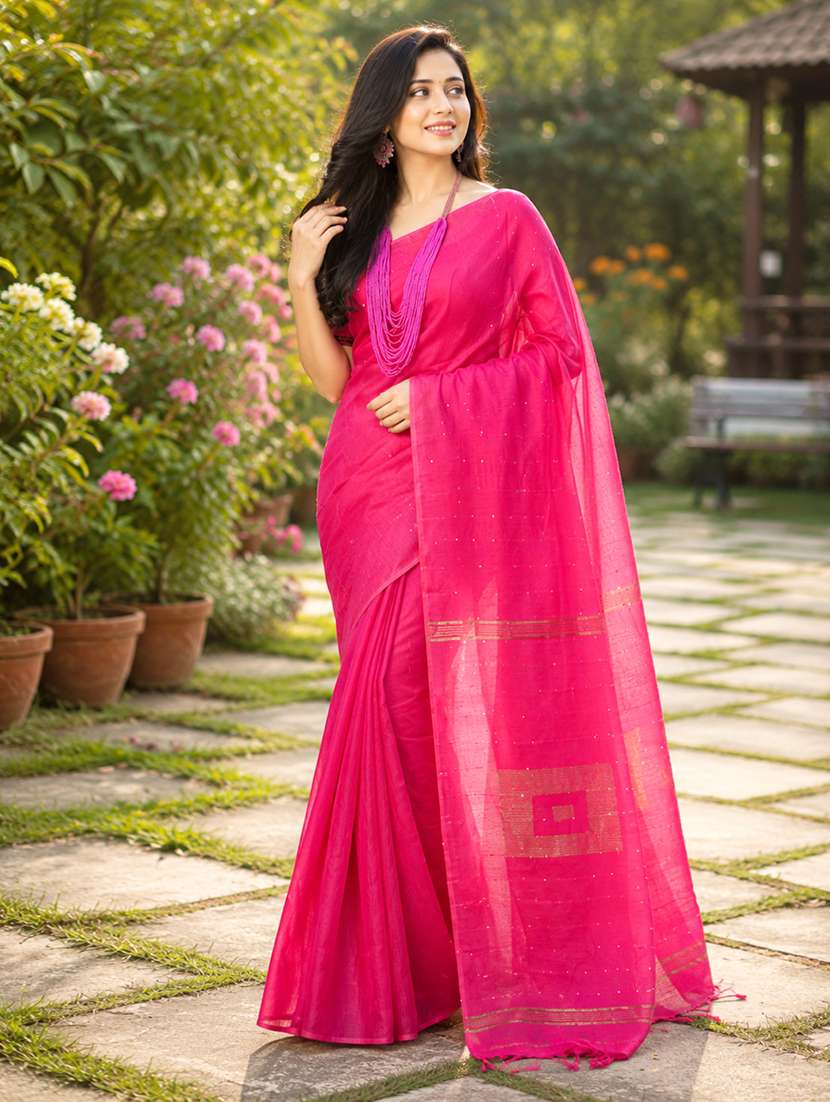 women solid with work handloom saree with blouse