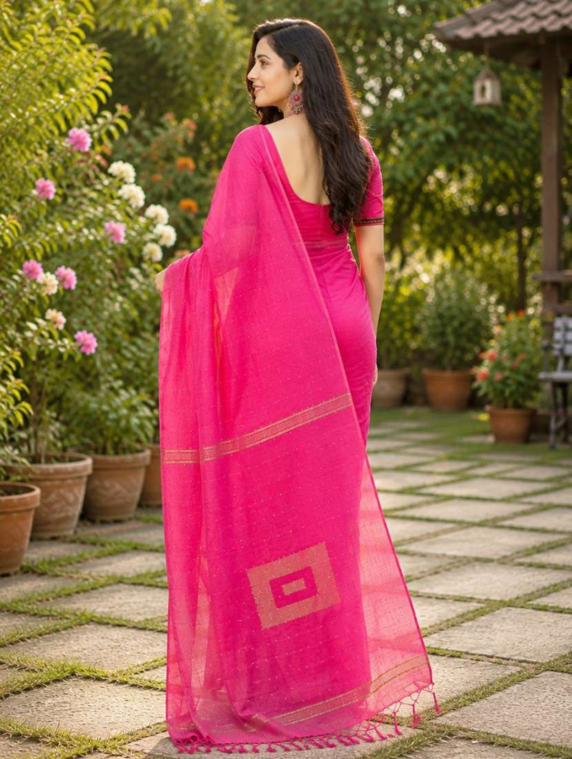 Women Solid With Work Handloom Saree With Blouse - 22687401 -  Standard Image - 3