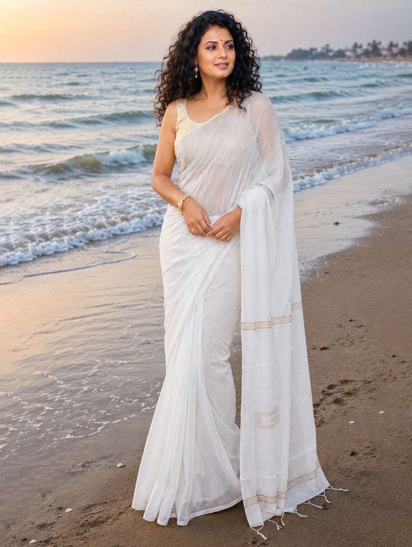 women solid with work handloom saree with blouse