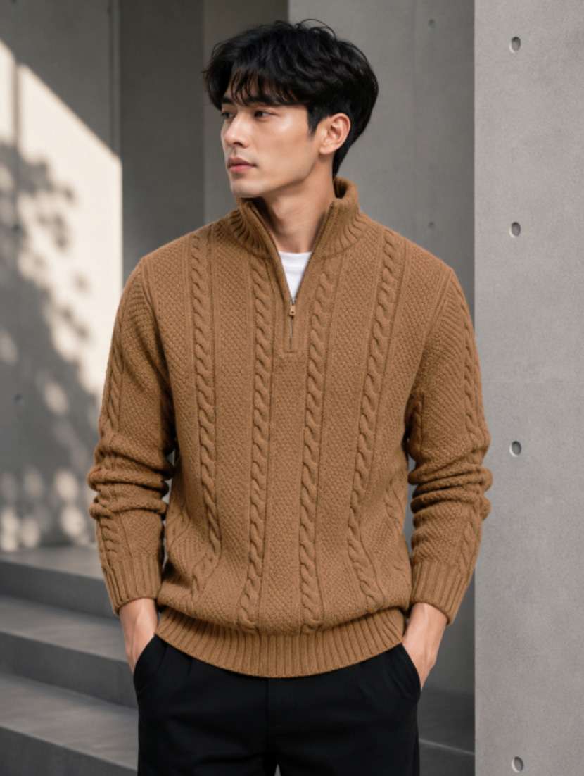men self design long sleeve regular fit pullover