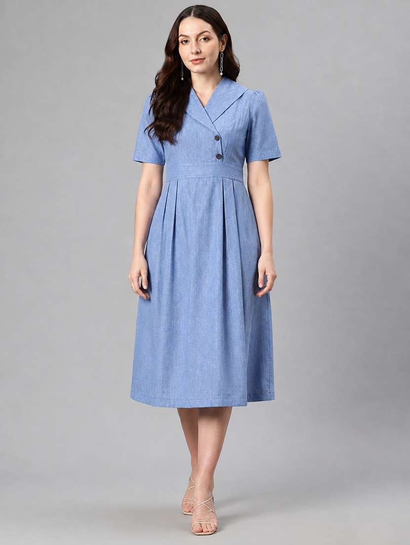 women solid short sleeves a-line dress
