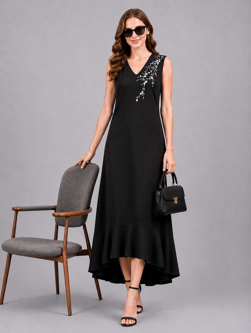 women embroidered sleeveless high low dress