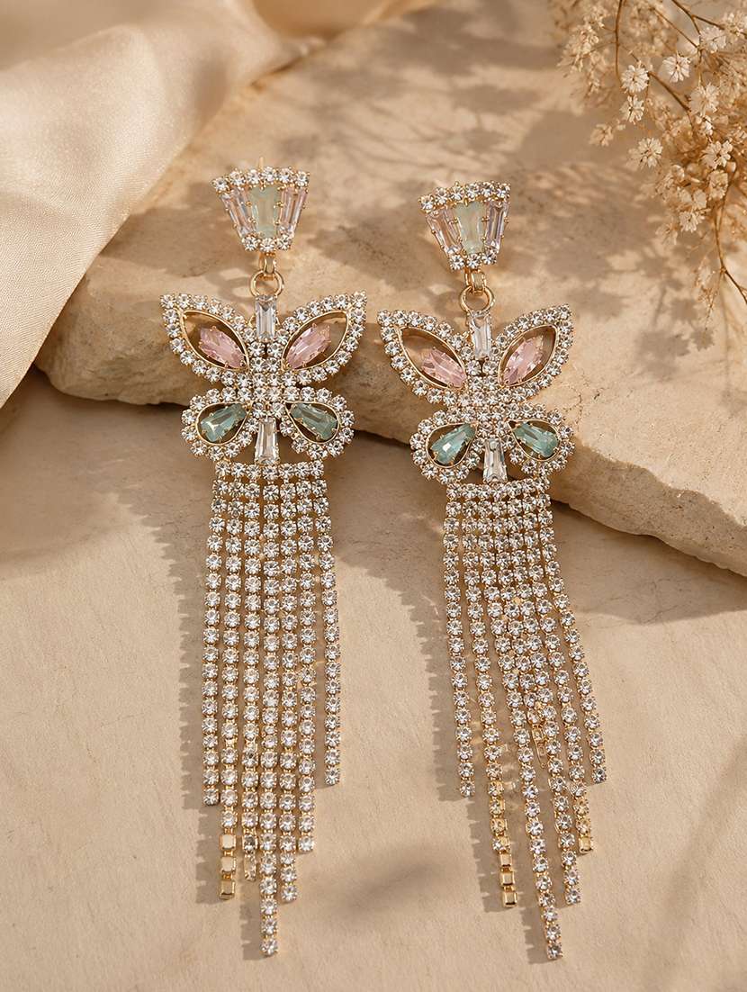women multi coloured crystal crop earrings