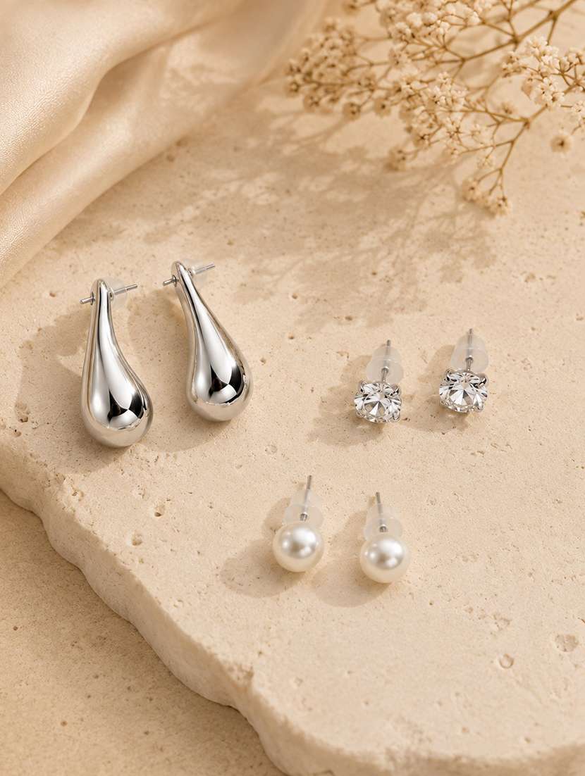 women pack of 3 silver earrings set