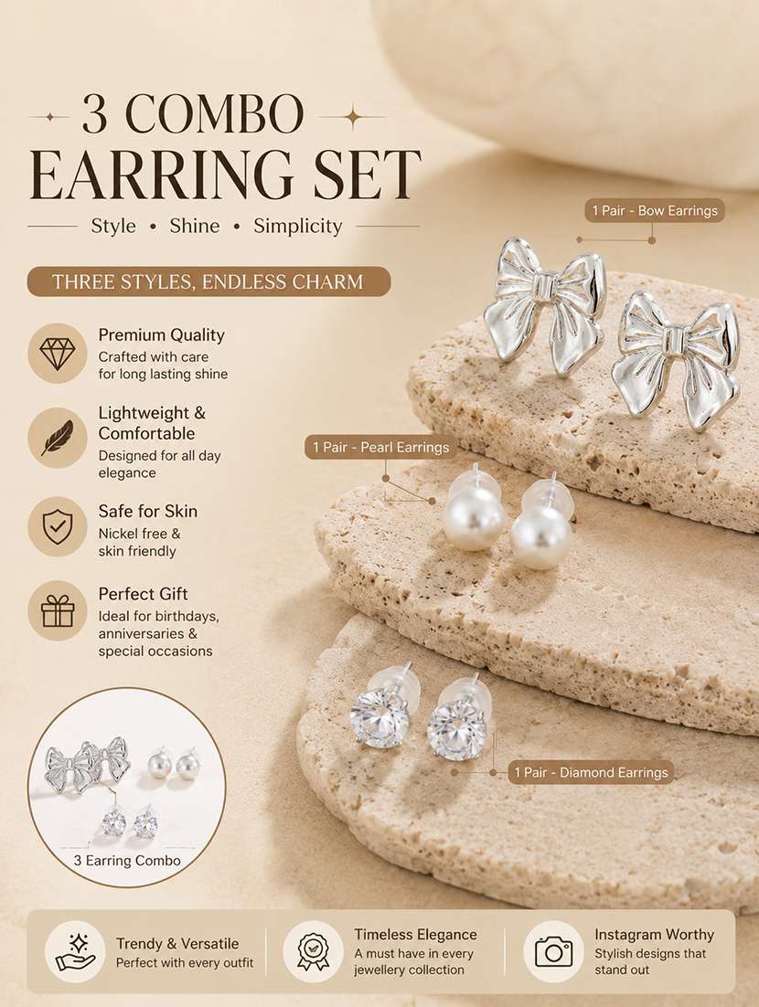 women pack of 3 silver metal studs earrings  - 22688031 -  Standard Image - 3