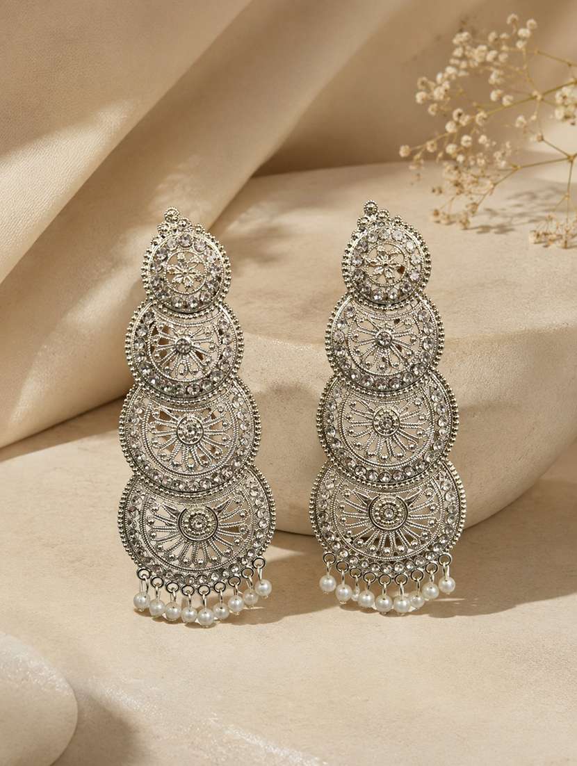 women silver pearl accent chandellier earrings 