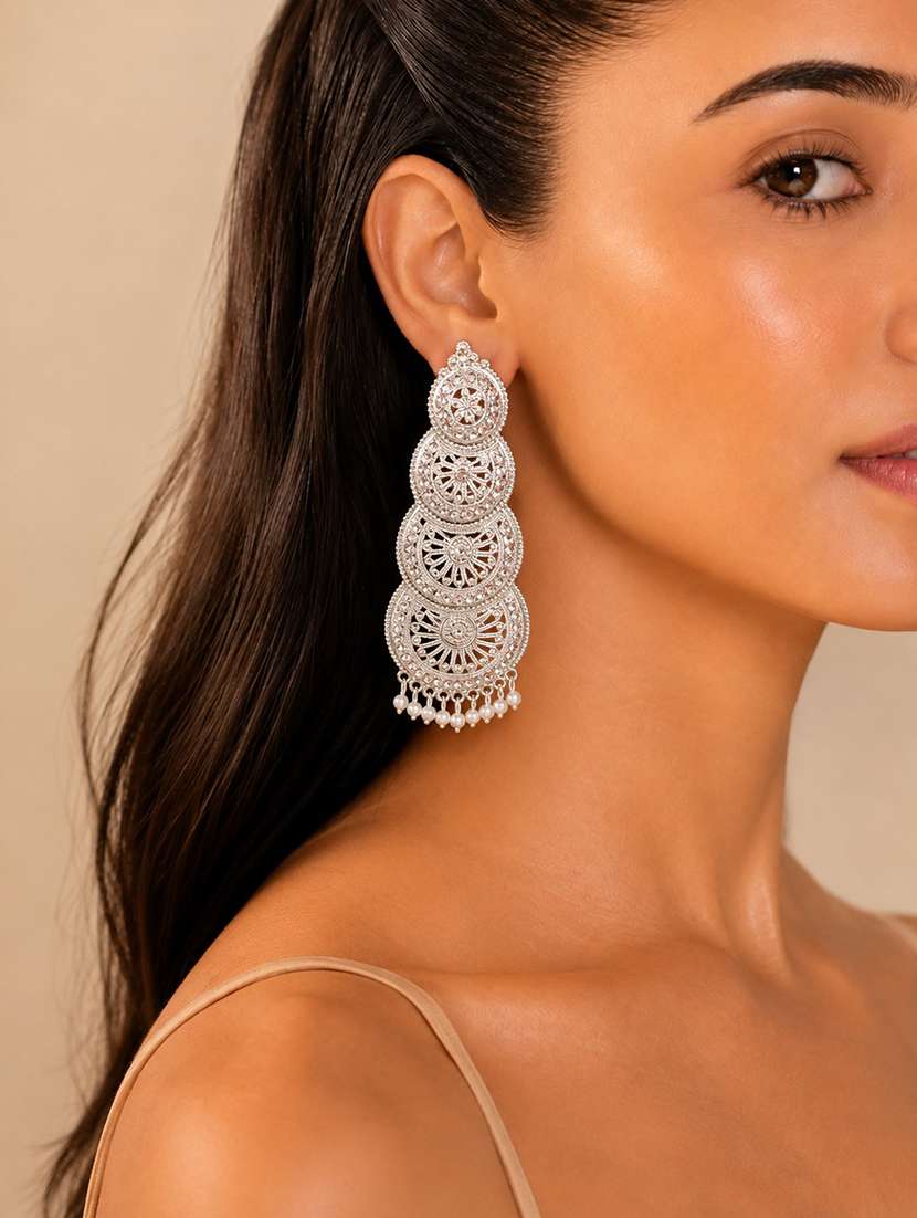 women silver pearl accent chandellier earrings  - 22688032 -  Standard Image - 3
