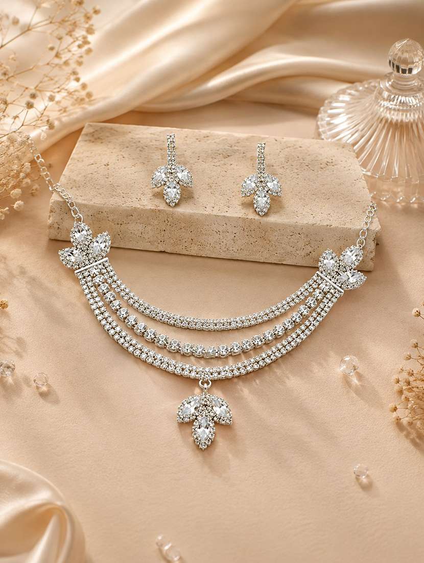 women silver-toned stone jewellery set