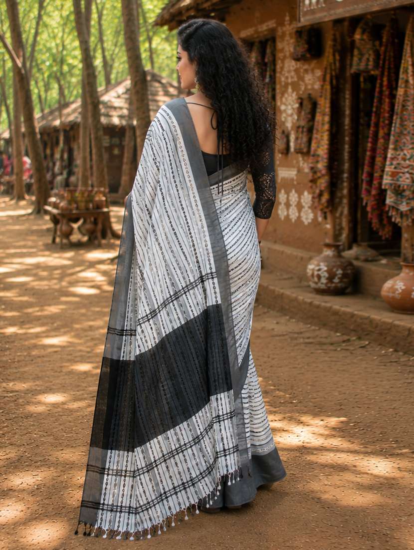Women Self Design Handloom Saree With Blouse - 22688043 -  Standard Image - 3