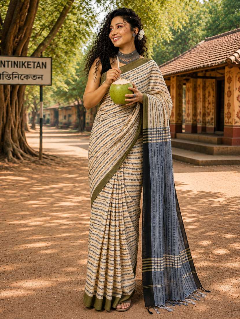 women self design handloom saree with blouse