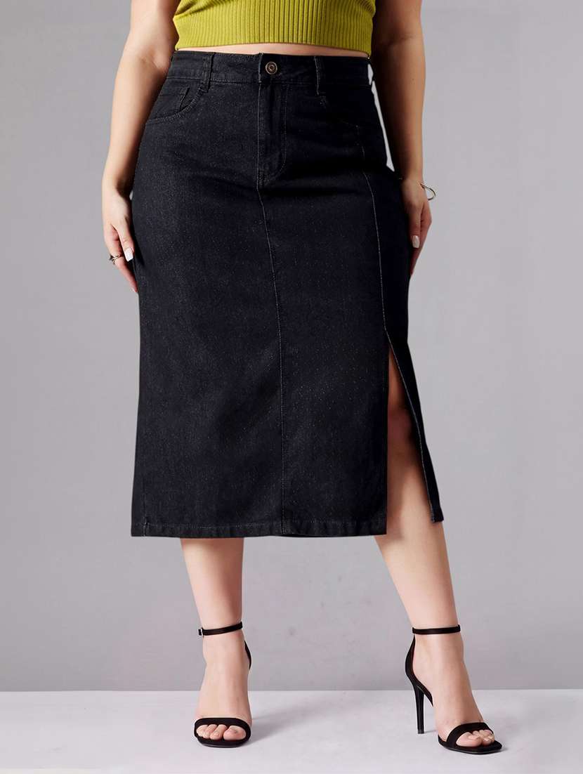 women solid high rise straight skirt