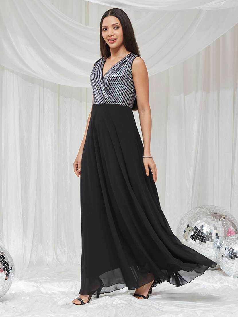 Women Sequined Sleeveless Fit And Flare Gown - 22688315 -  Standard Image - 3