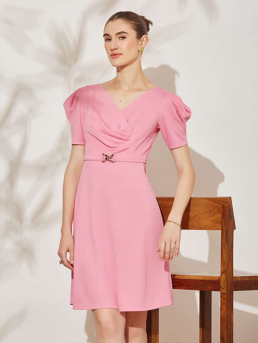 Women Self Design Puff Sleeves Sheath Dress - 22688335 -  Standard Image - 5