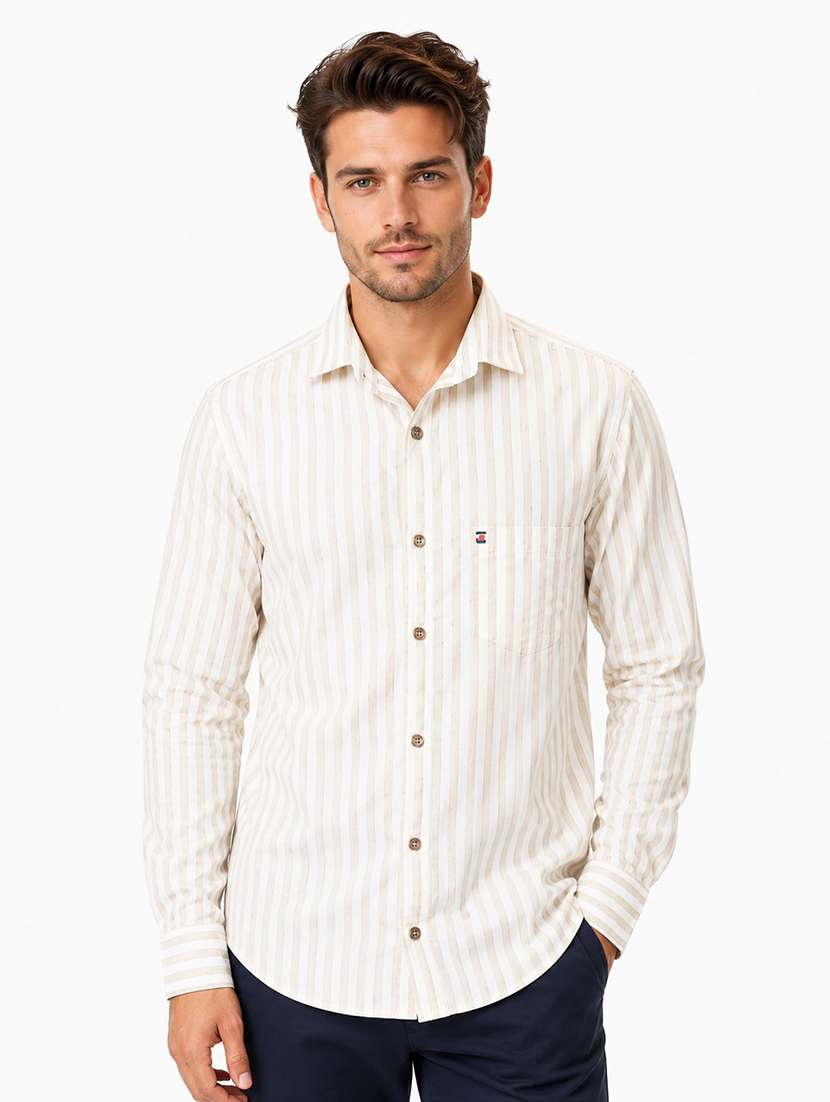 men striped long sleeve regular fit casual shirt