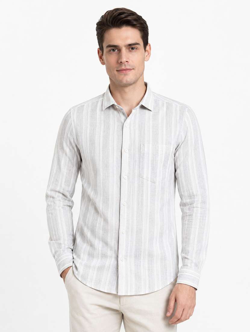 men striped long sleeve regular fit casual shirt