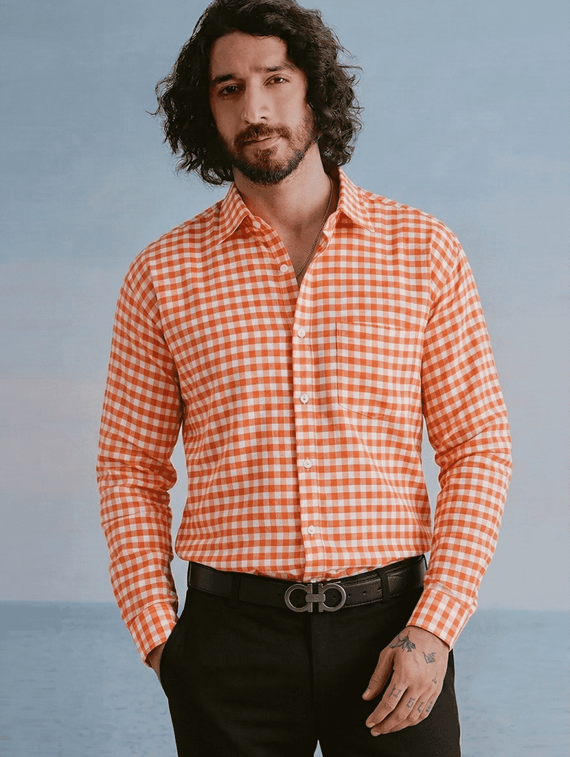 men checkered long sleeve regular fit casual shirt