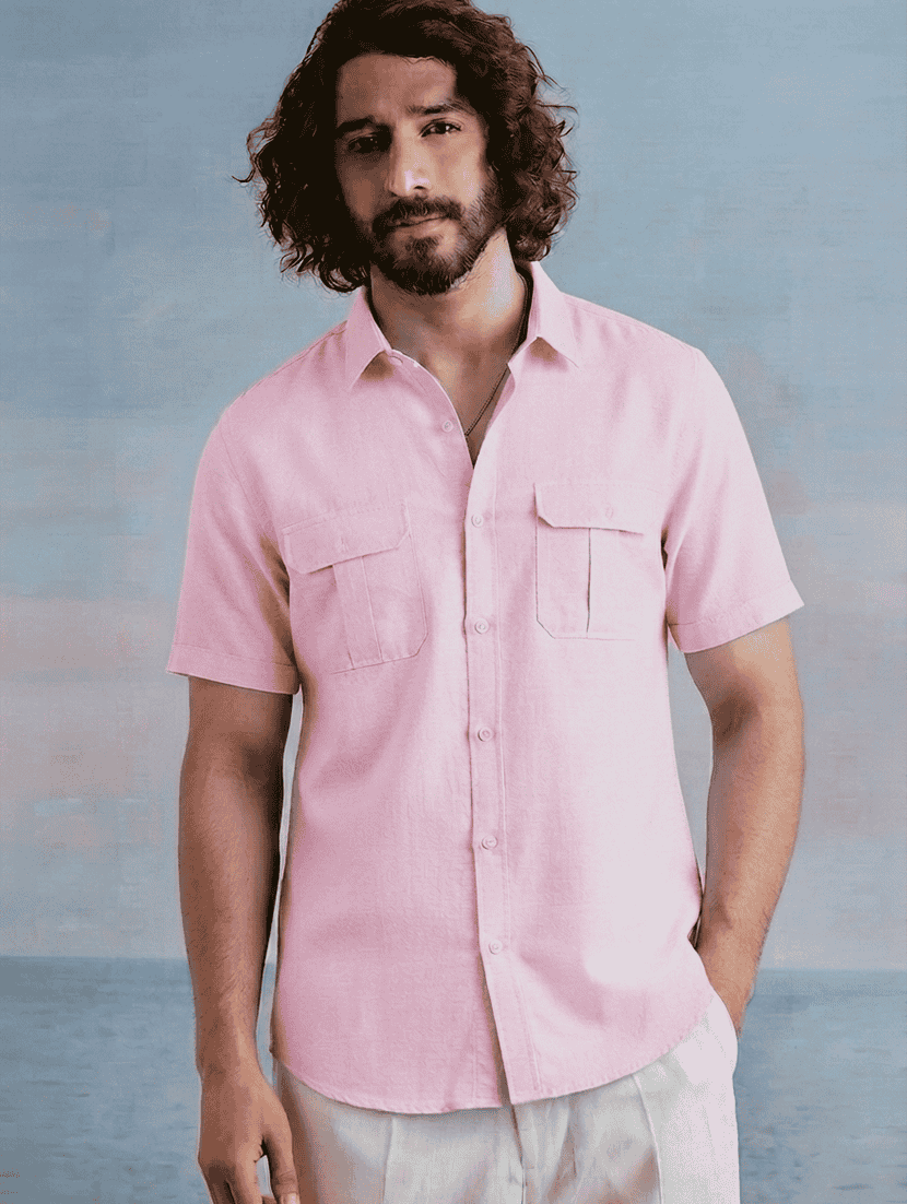 men solid short sleeves regular fit casual shirt
