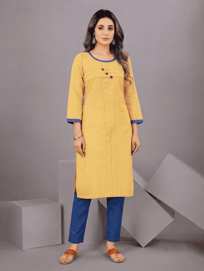 women solid three quarter sleeve straight kurta