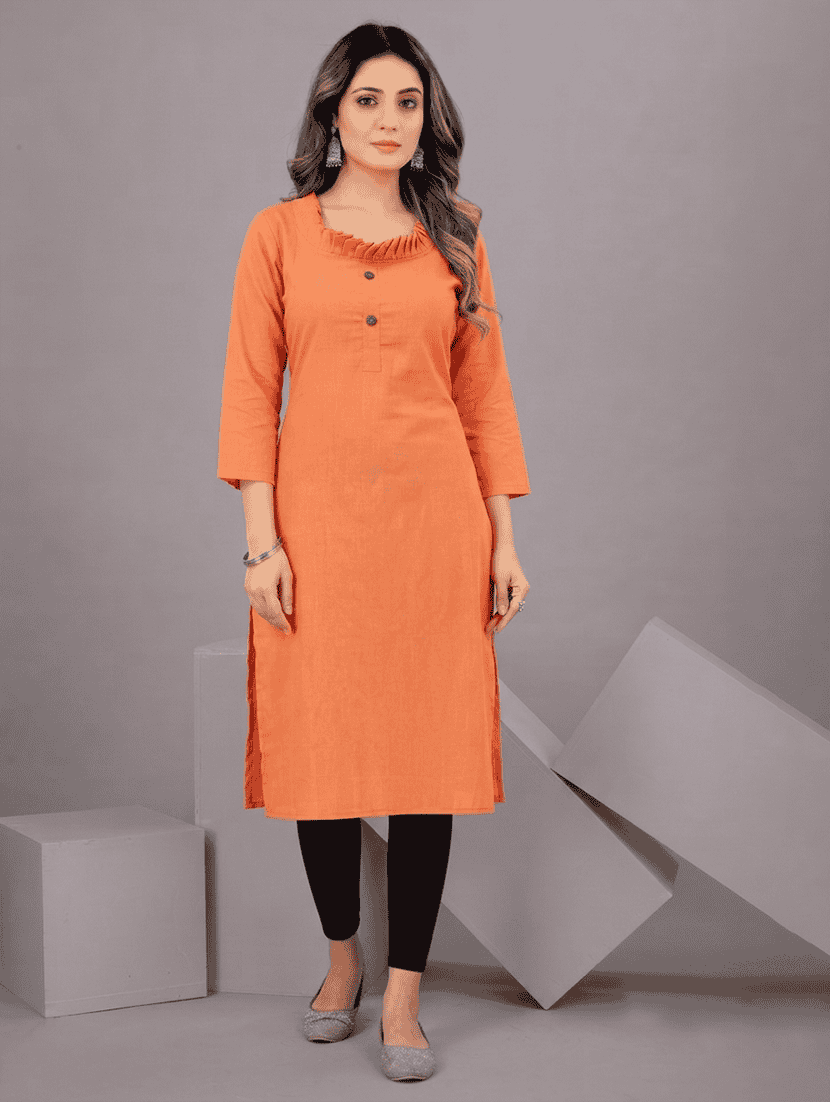 women solid three quarter sleeves straight kurta