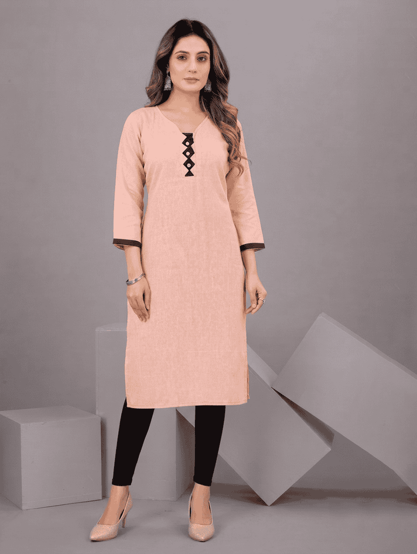 women solid three quarter sleeves straight kurta