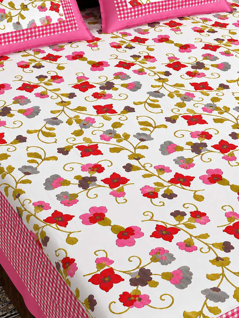 Timeless Trends Pink 144 Tc Small Checks Printed Double Bedsheet With 2 Pillow Covers - 22688842 -  Standard Image - 5