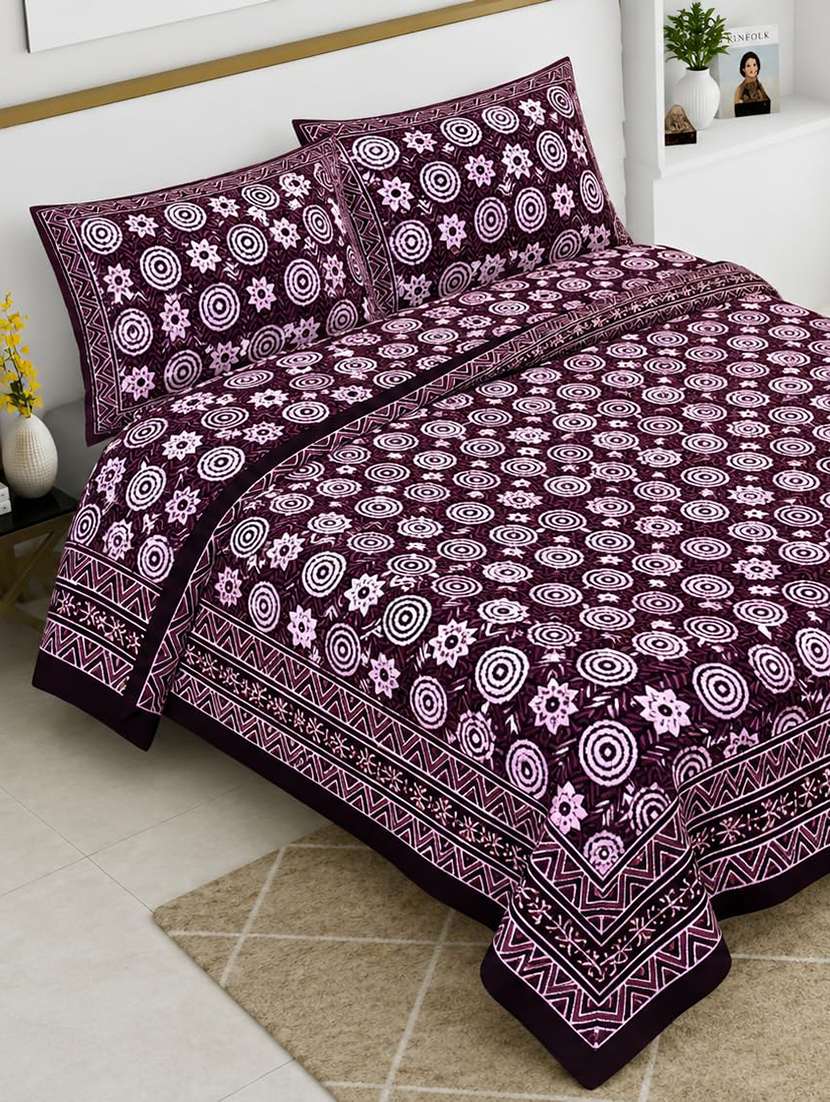 pure jaipuri cotton double bed king size bedsheet with 2 pillow covers (108 x 108 inches, blue) | traditional mandala cfb02