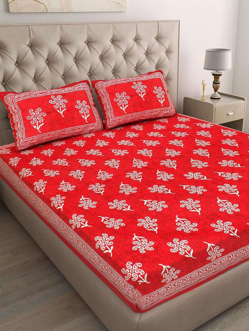 timeless trends jaipuri 100 % cotton double bedsheet with 2 pillow cover cpr01