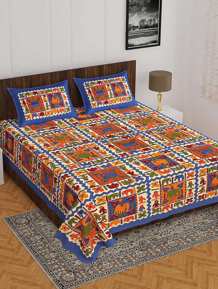timeless trends jaipuri 100 % cotton double bedsheet with 2 pillow cover hc01