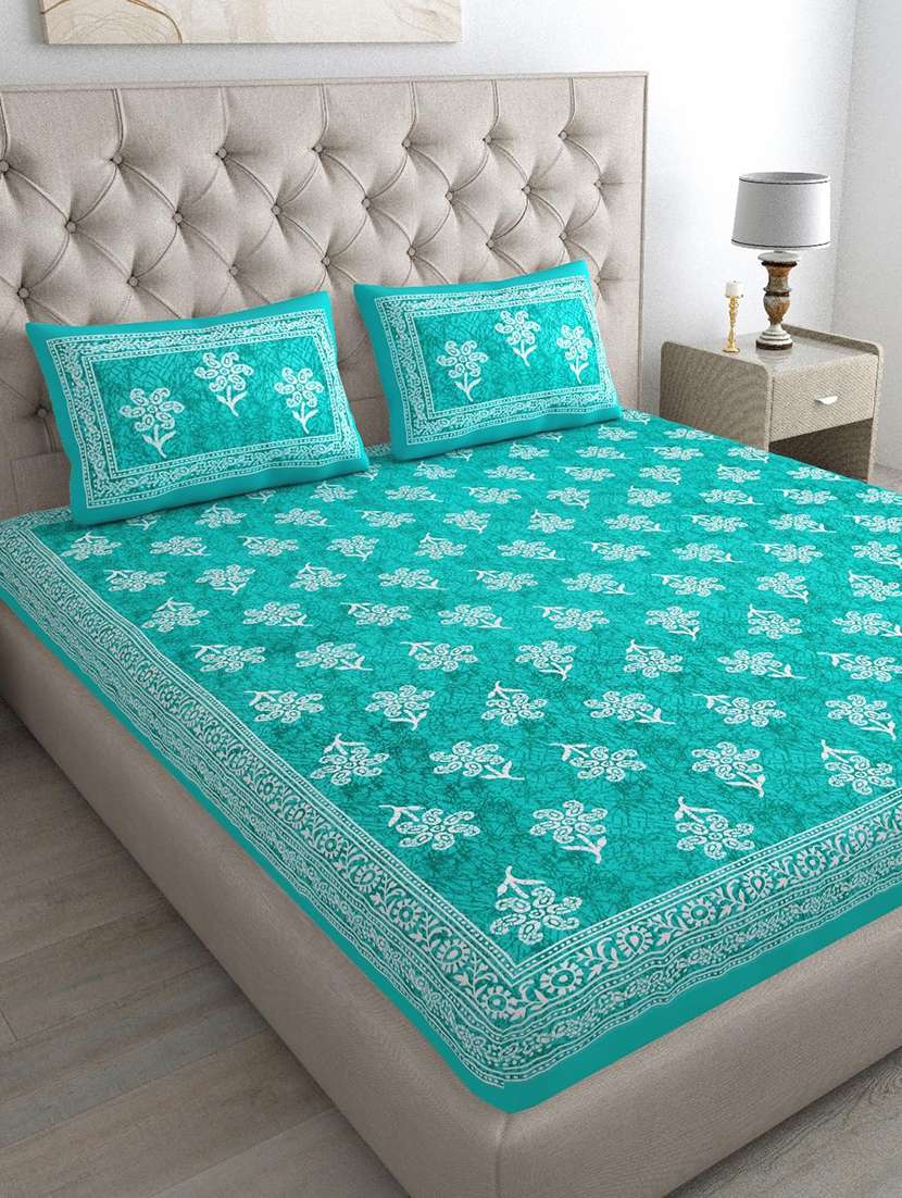 timeless trends jaipuri 100 % cotton double bedsheet with 2 pillow cover cps01