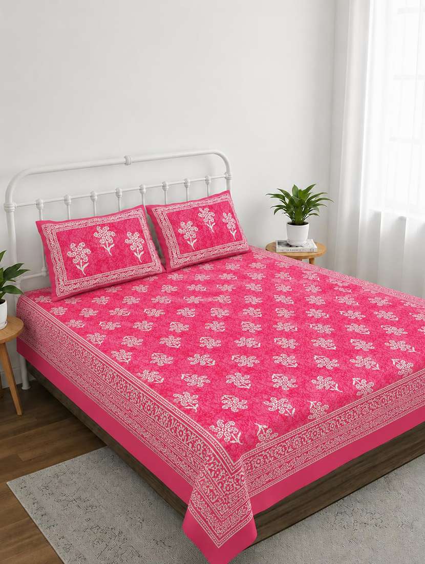 timeless trends jaipuri 100 % cotton double bedsheet with 2 pillow cover cpp01