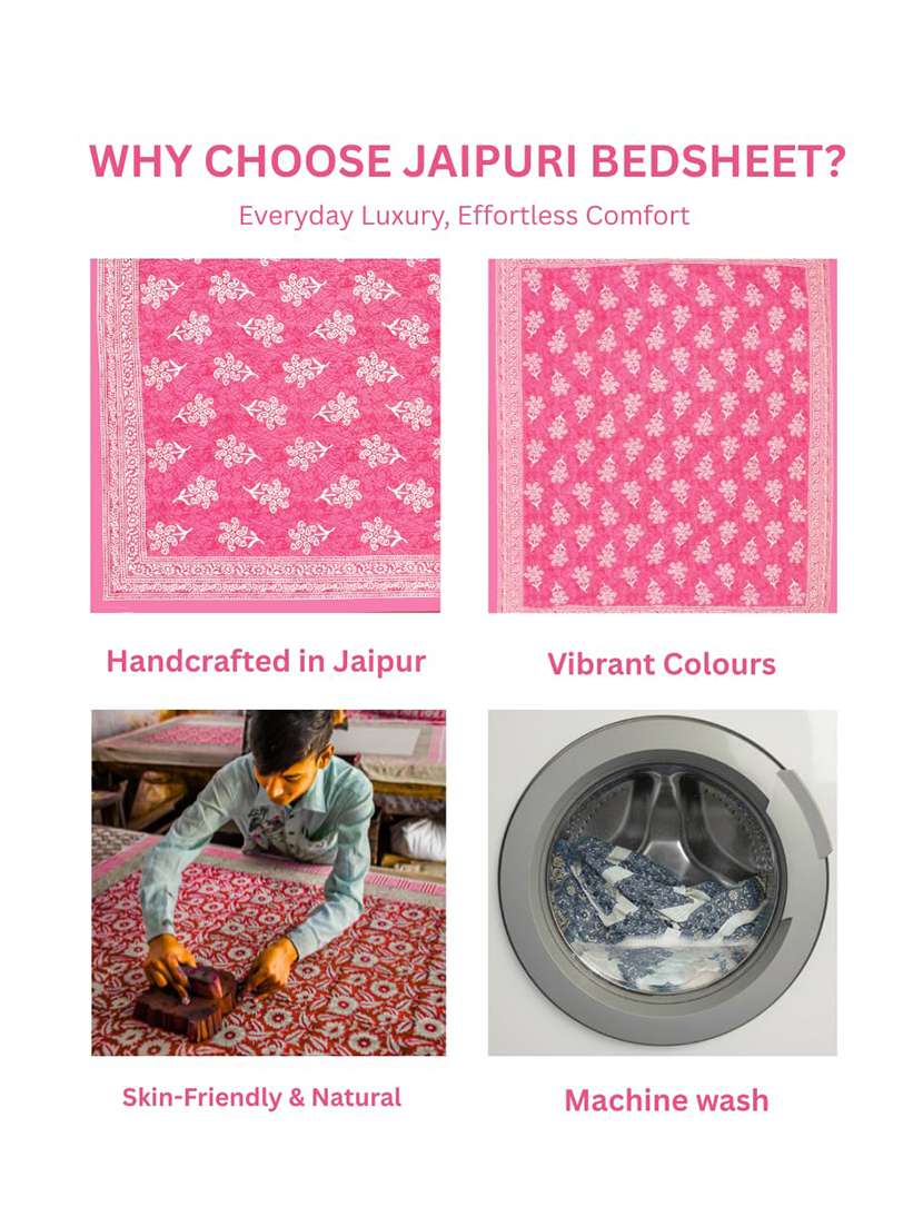 Timeless Trends Jaipuri 100 % Cotton Double Bedsheet With 2 Pillow Cover Cpp01 - 22688878 -  Standard Image - 3