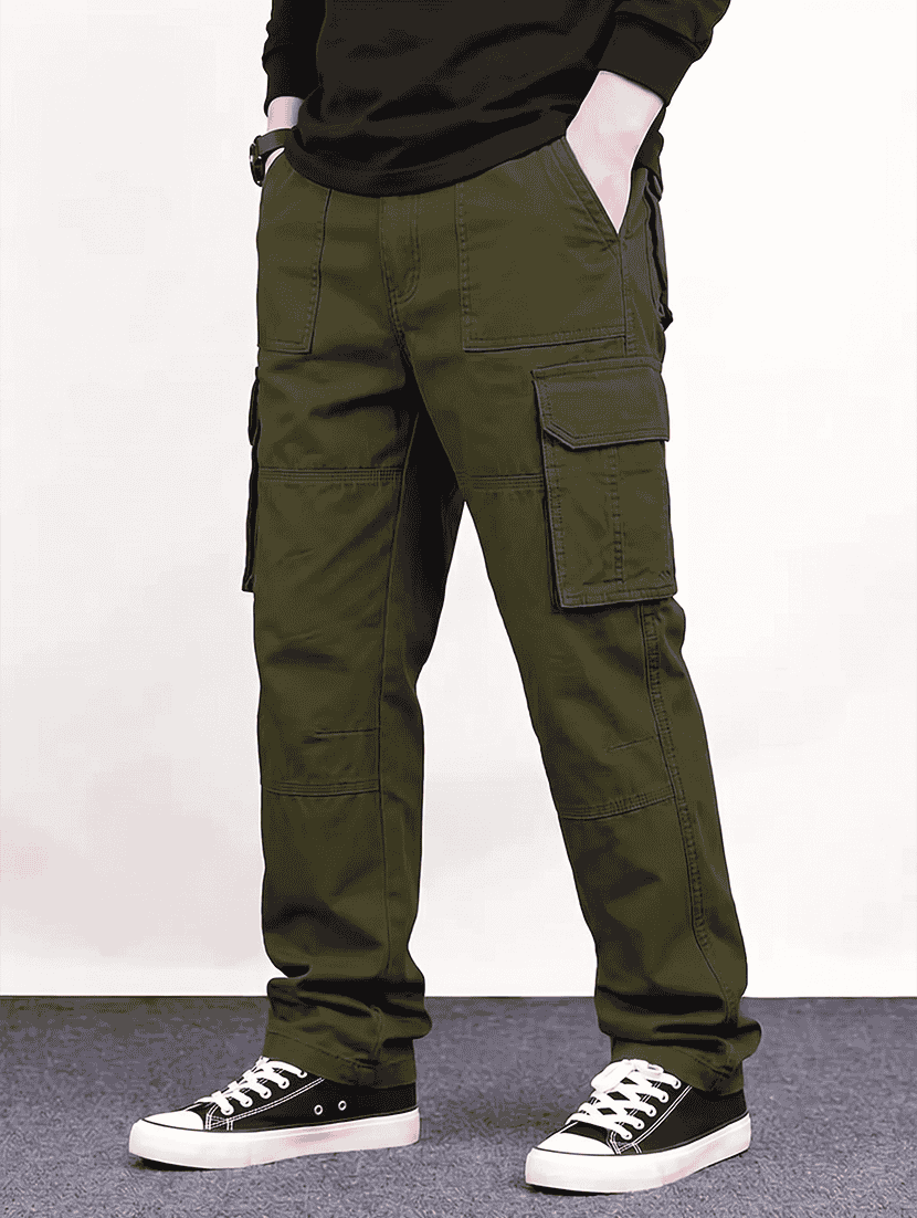 regular fit olive cotton cargo pants