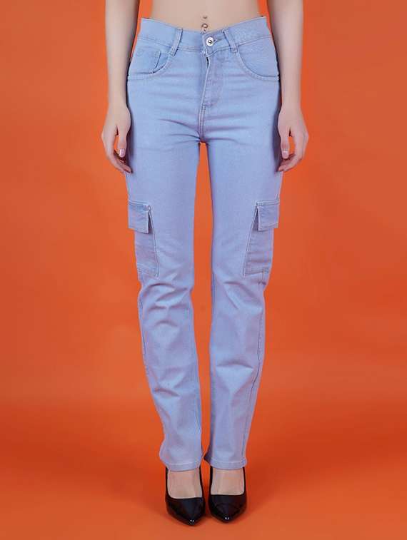 women solid mid rise slim fit cargo