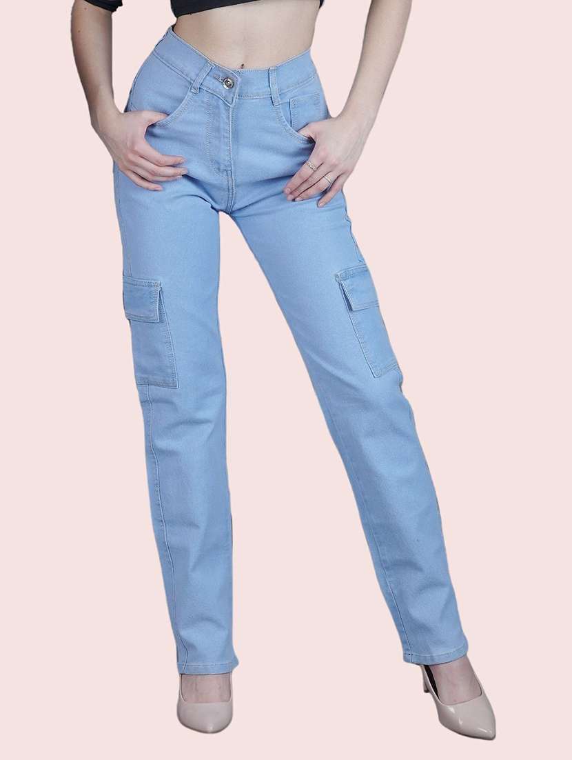 women solid mid rise slim fit cargo