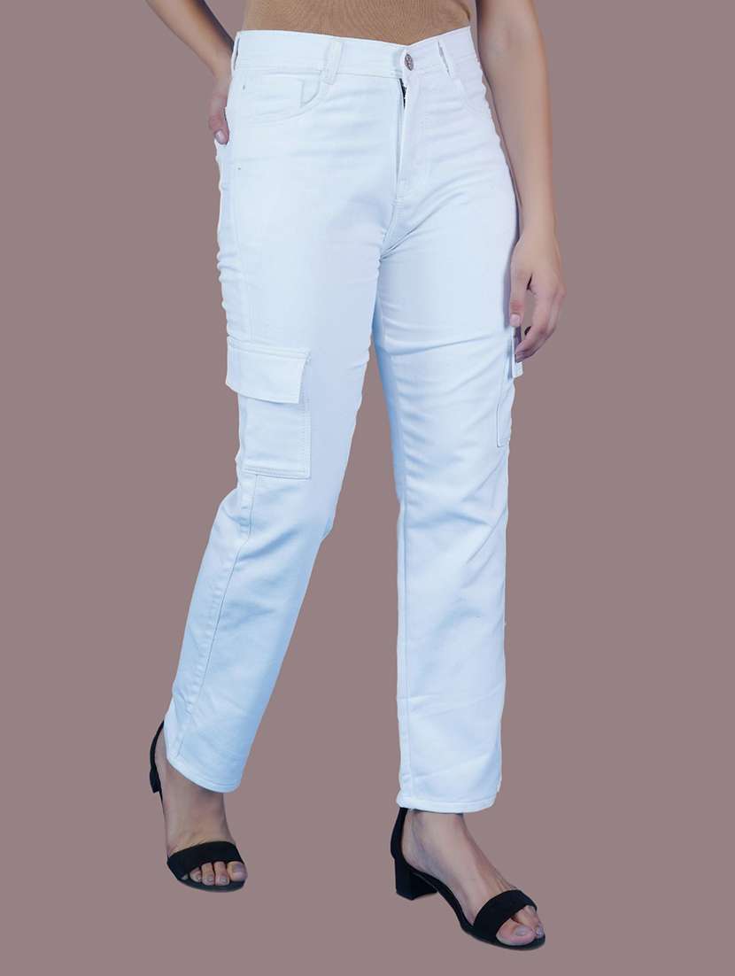 women solid mid rise regular fit cargo