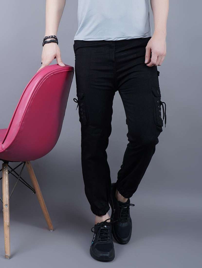 men solid mid rise regular fit jogger