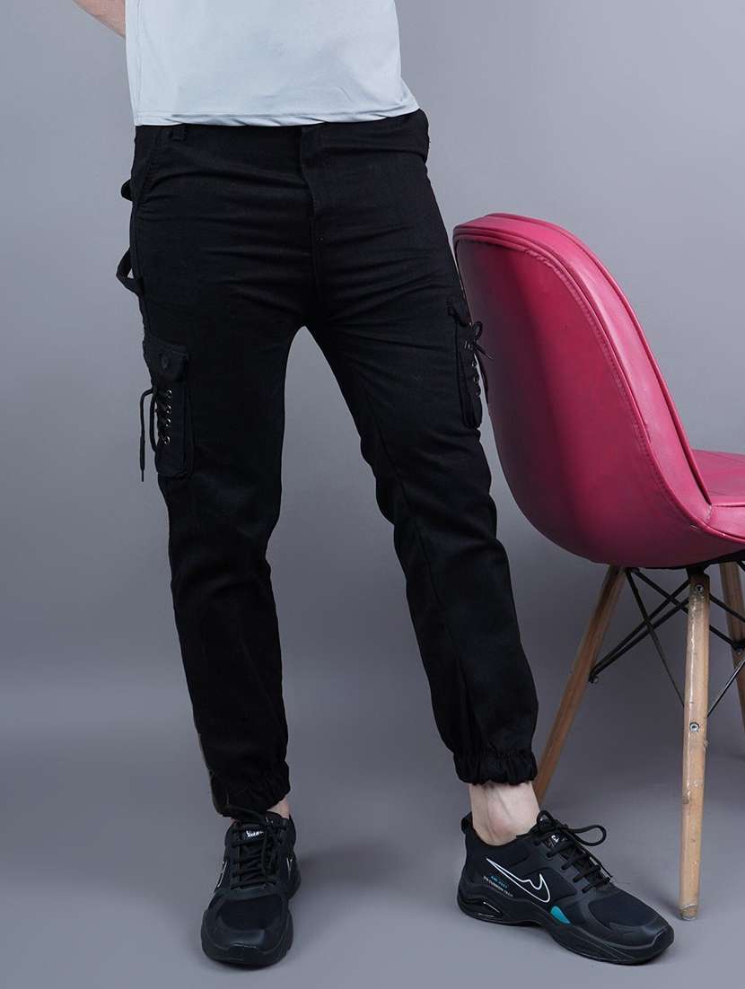 men solid mid rise regular fit jogger