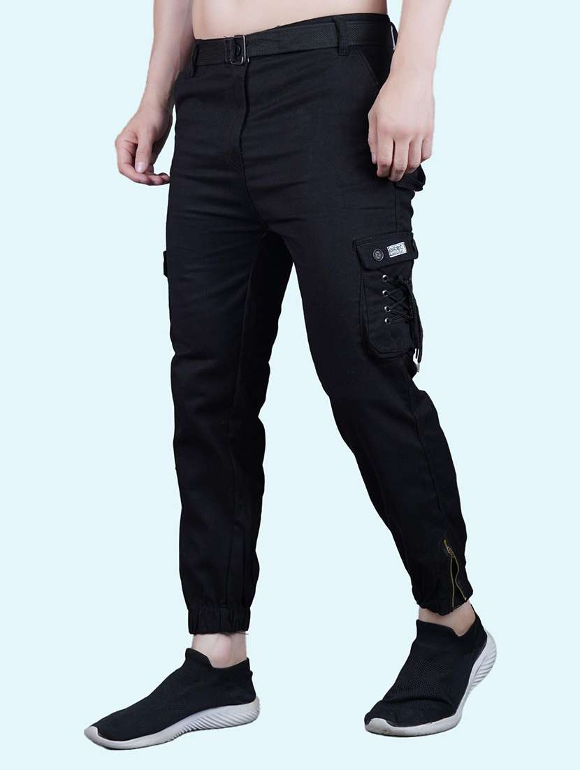 men solid mid rise regular fit jogger