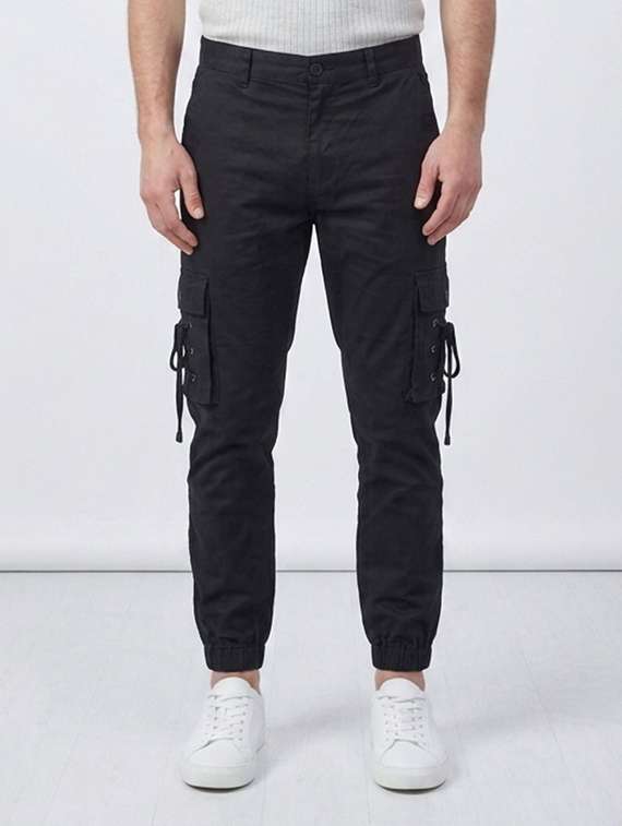 men solid mid rise regular fit jogger