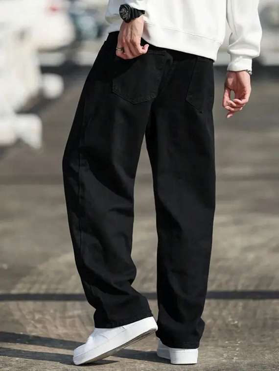 Men Plain Mid Rise Full Length Baggy Jeans - 22689482 -  Standard Image - 3